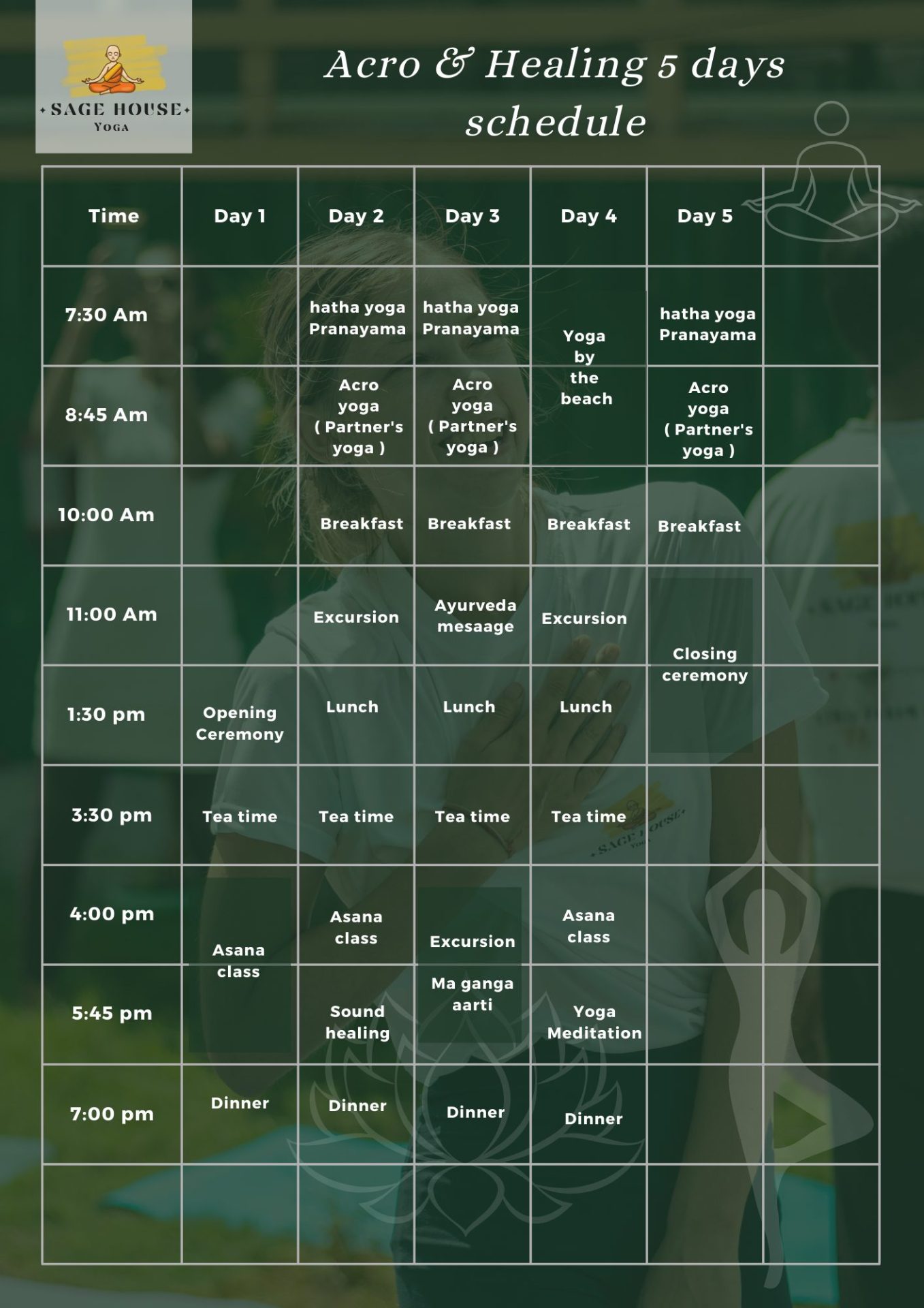 5 Days Acro Yoga Schedule in Rishikesh | Sage House Yoga