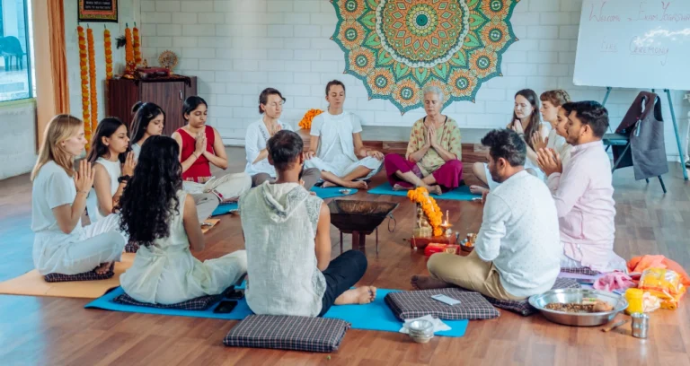 Group meditation at Sage House Yoga Rishikesh