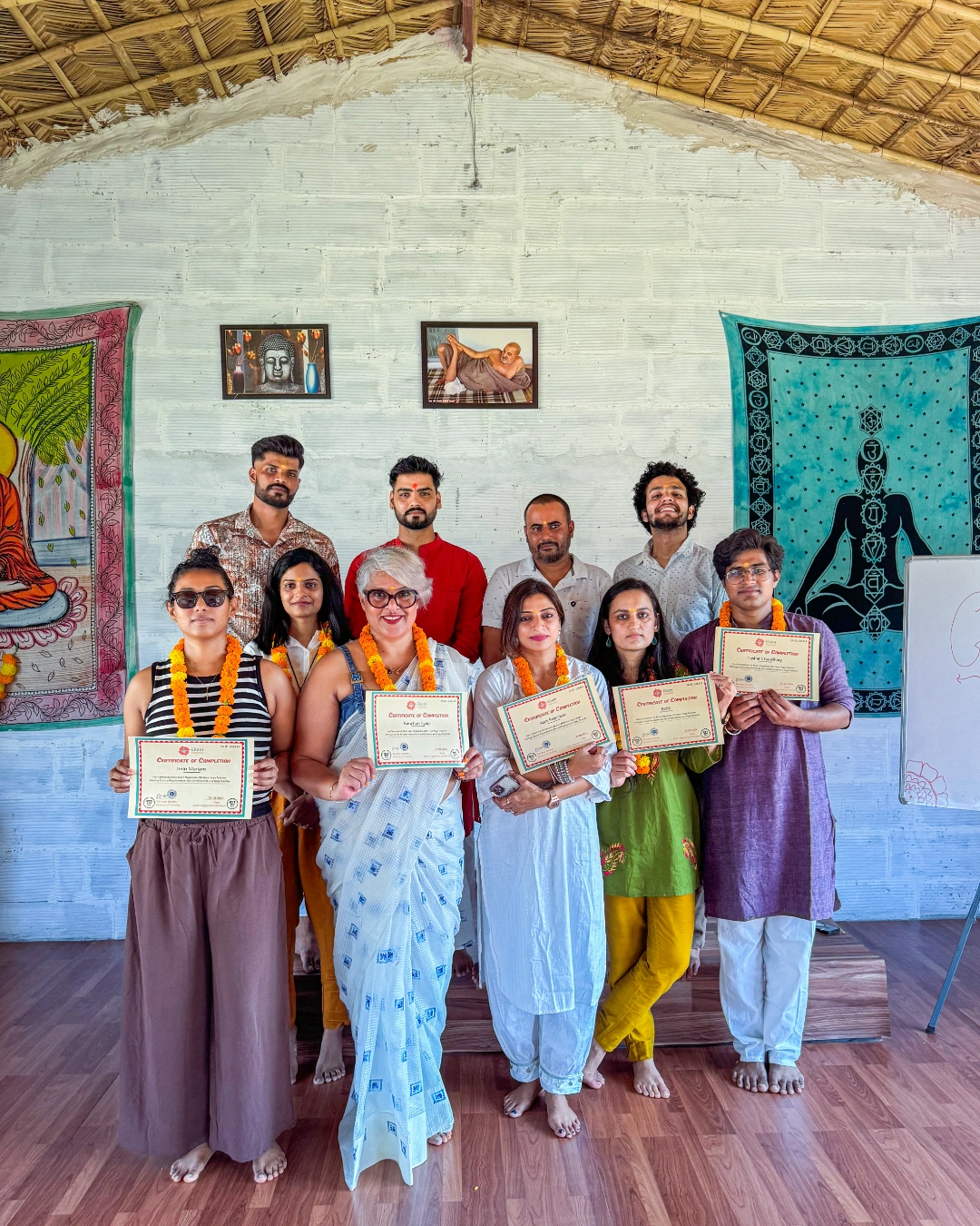 Students Receiving The Yoga Teacher Training Certificate In Rishikesh | Sage House Yoga