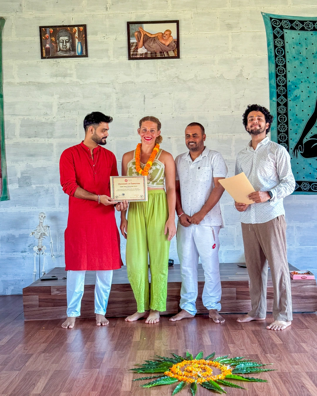 Students receiving the YTT certificate in Rishikesh | Sage House Yoga